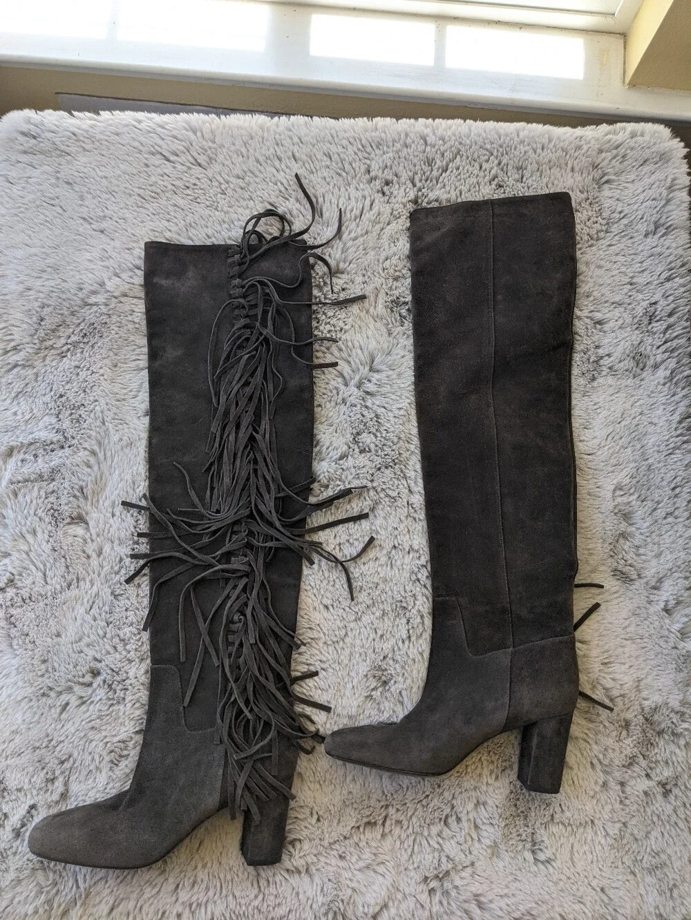LONGCHAMP Paris fringe Over Knee Suede Boots 38